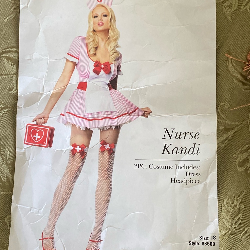 Leg Avenue Nurse Kandi Pink and White Costume with stockings. Size Small